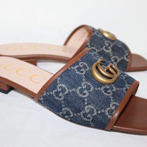 NWB Gucci GG Marmont GG New Denim Sandals Flats Slip Ons Mules Epilogue 39.5